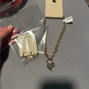 Urban Outfitters Gold Heart Necklace and Star Earrings